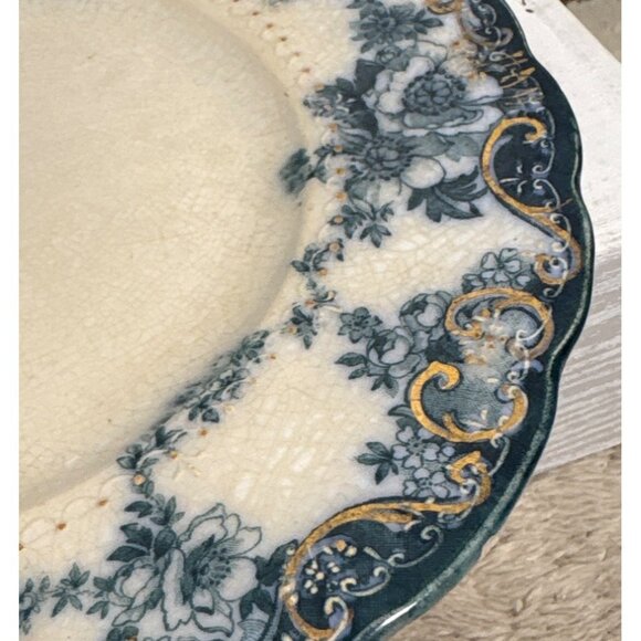 Ebor by Ridgway Plate Flow Blue 8" Floral Gold Trim England Semi Porcelain - Picture 2 of 7